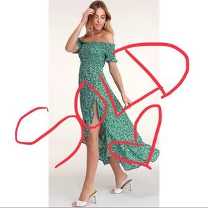 SOLD - LULU’S GREEN FLORAL MIDI DRESS